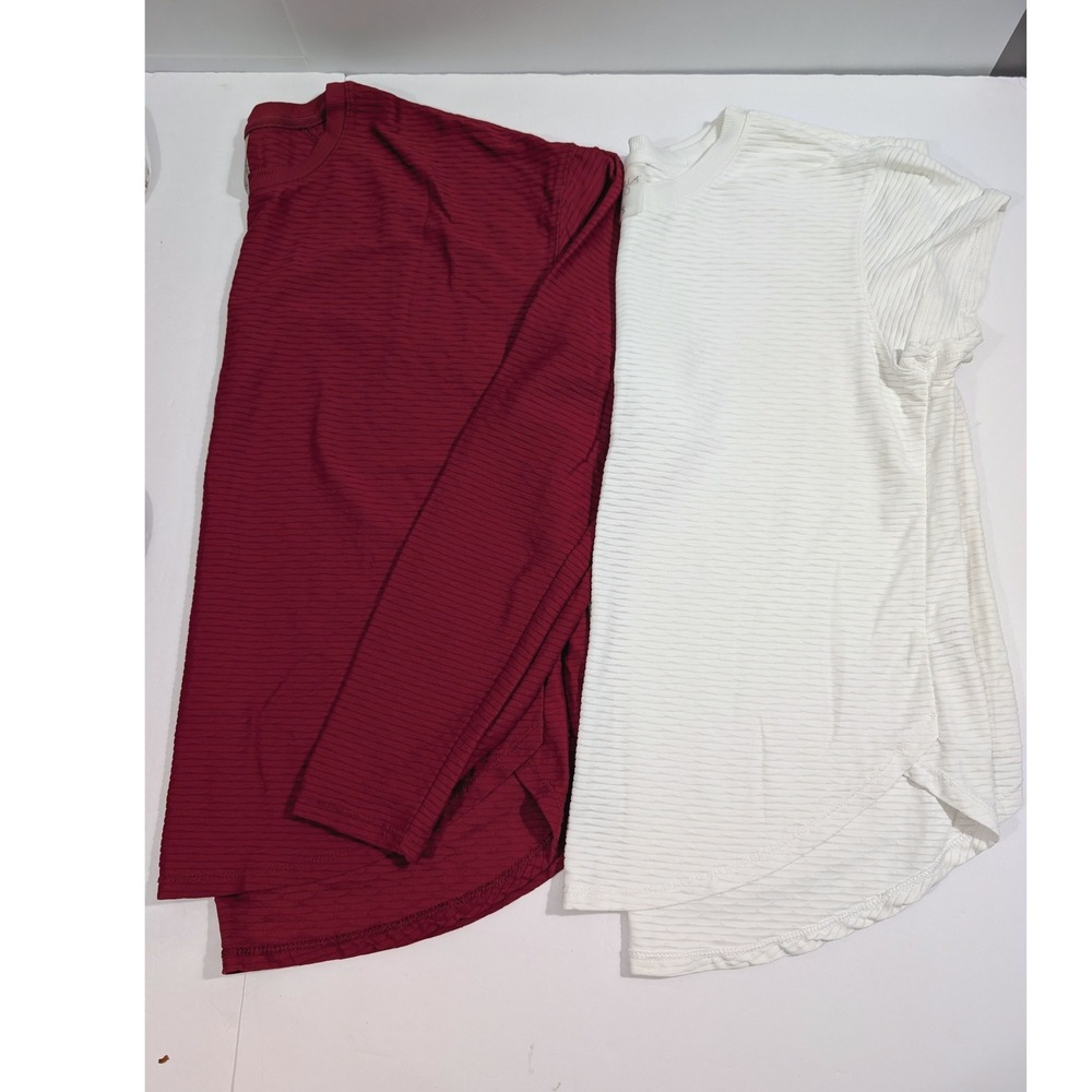 Calia Womens Textured Activewear Tops Set Red Long Sleeve White S Short Sleeve